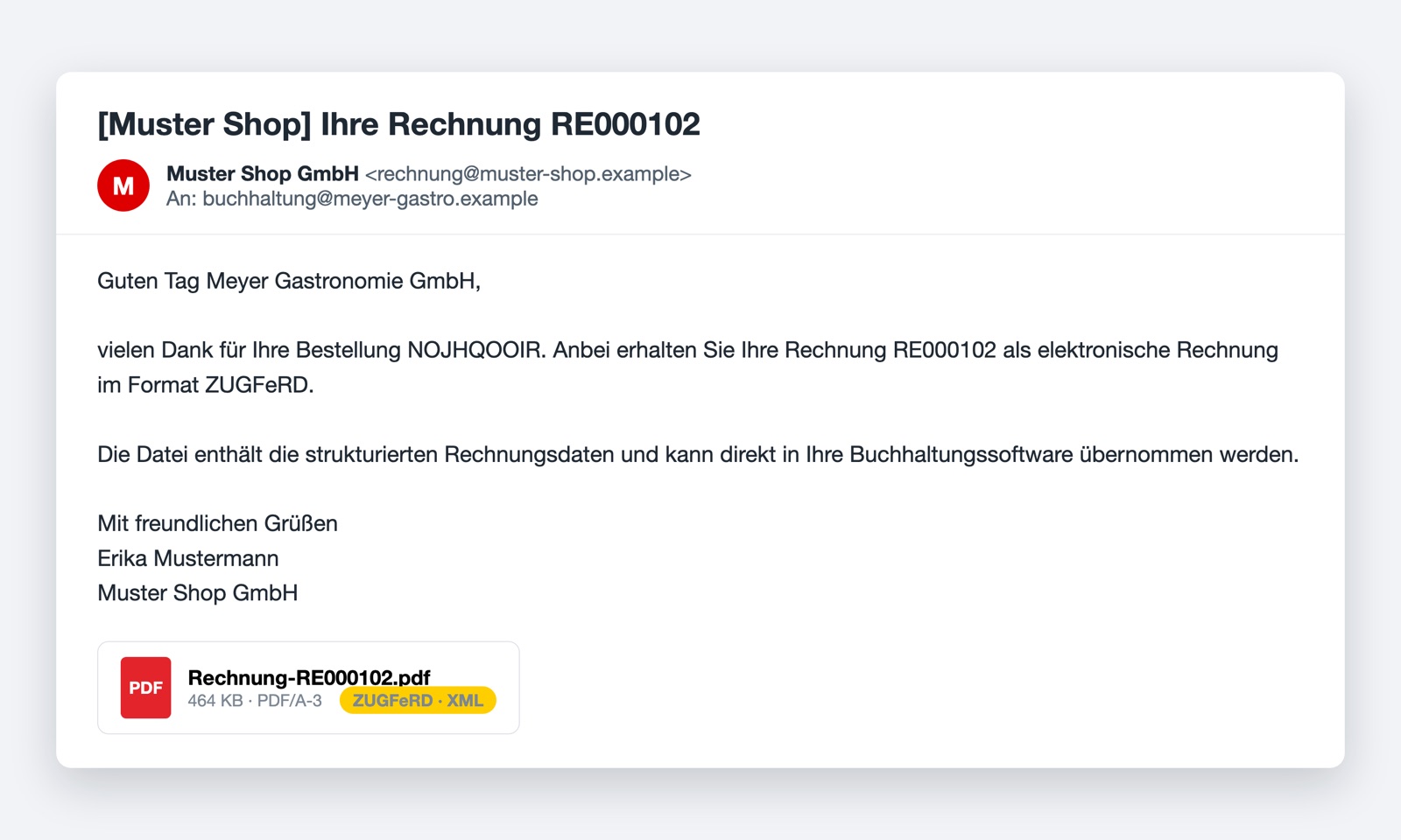 E-Mail mit angehängter elektronischer Rechnung