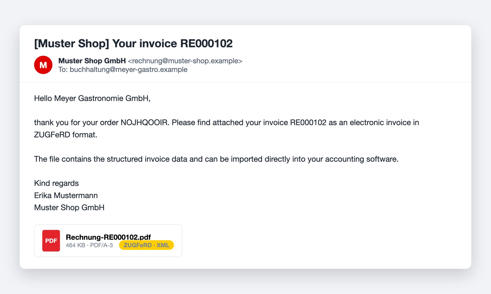 E-mail with the electronic invoice attached