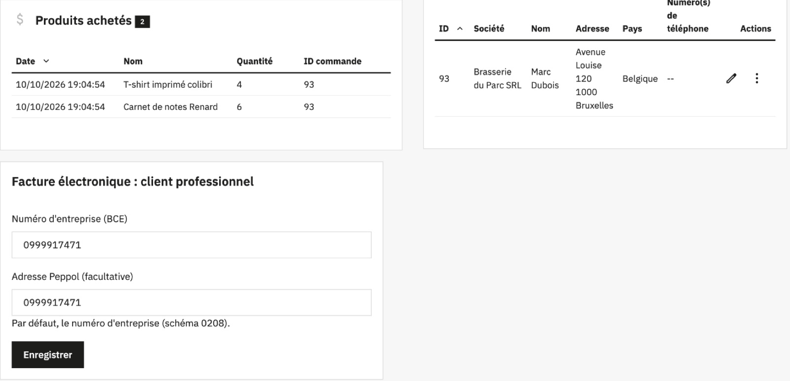 Fiche du client professionnel