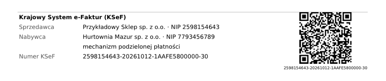 Plik PDF faktury z numerem KSeF i kodem QR do weryfikacji